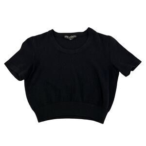 St. John Basics Short Sleeve Black Knit Top Blouse Size M Cropped Crew Neck